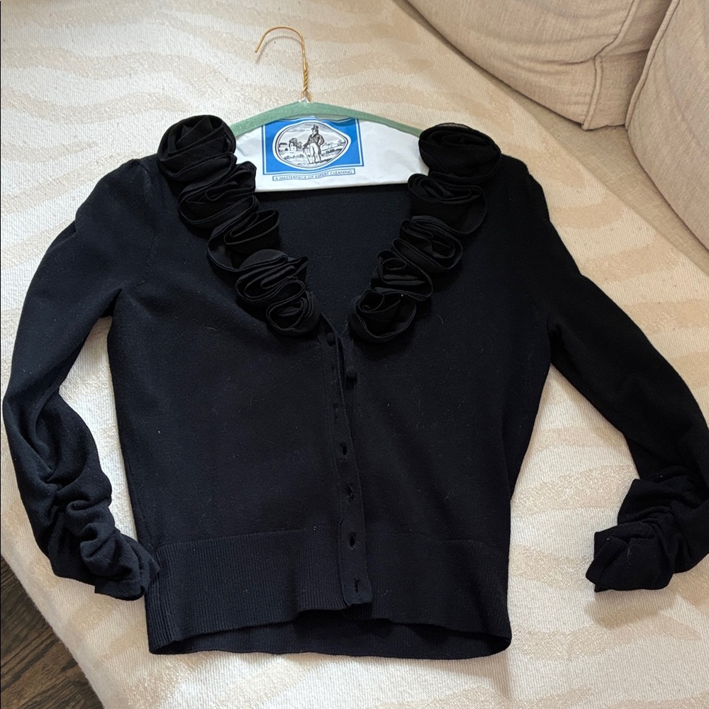 Chic Black Ruffled Cardigan